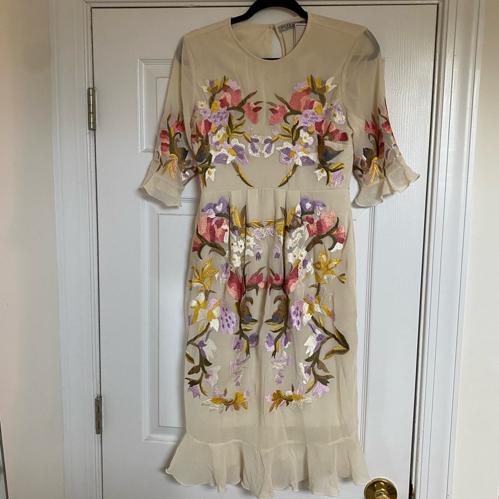 Hope & Ivy Embroidered Midi Maternity Dress - Ivory